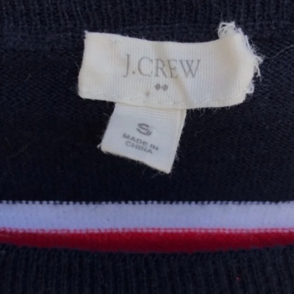 J. CREW Factory Navy Blue Red White Striped Cotton Sweater Size S